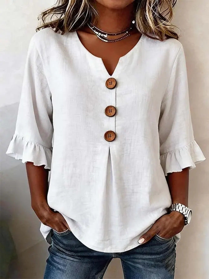Stefania | Blouse with Buttons and Ruffles