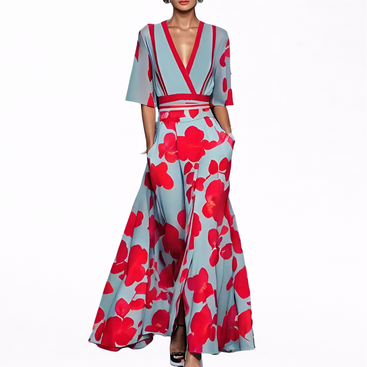 Valentina | Elegant Maxi Dress with Deep V Neckline