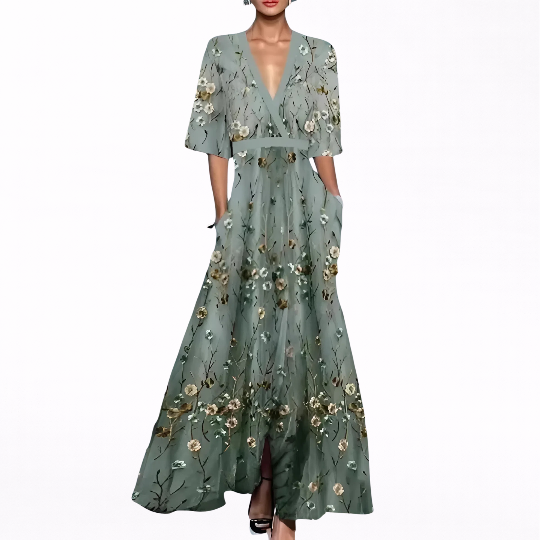 Valentina | Elegant Maxi Dress with Deep V Neckline