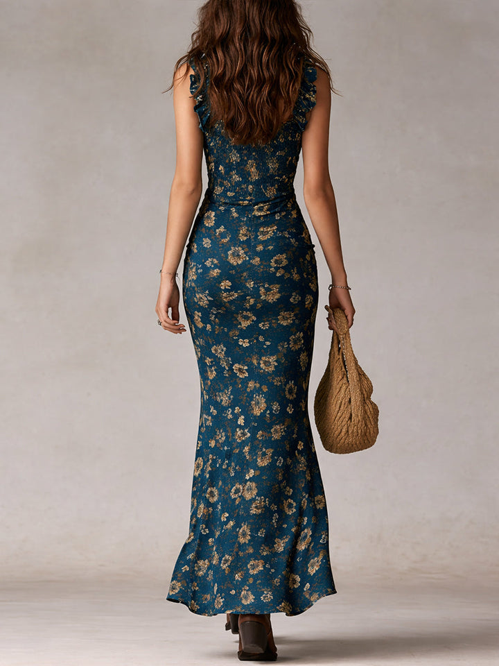 Maya™ | Boho Retro Ruffled Sleeves High Slit Maxi Dress