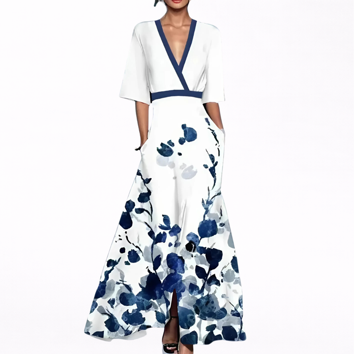 Valentina | Elegant Maxi Dress with Deep V Neckline
