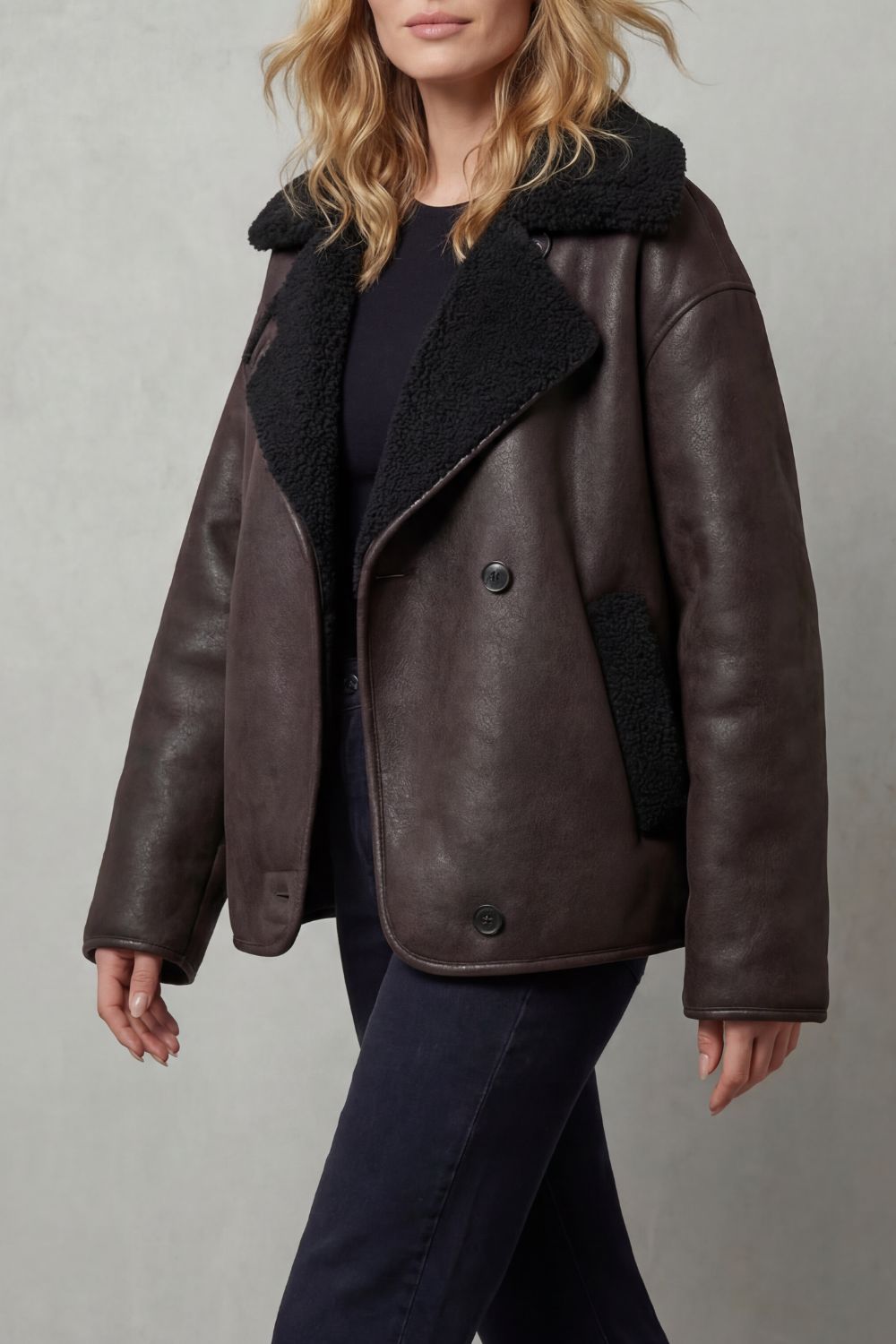 Bravonne – Shearling-lined design – Oversized aviator jacket