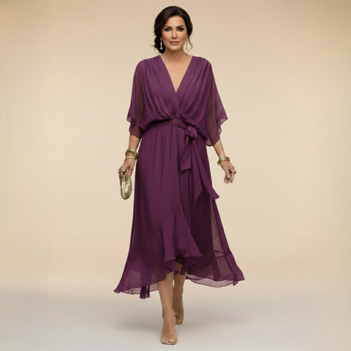 MARTA™ | CHIFFON DRESS WITH V-NECK