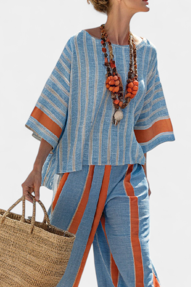 Velmere | Sophisticated Terracotta Striped Top & Pants