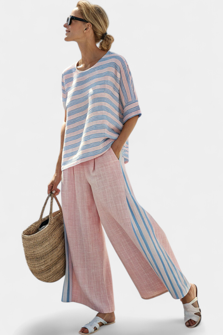 Virella | Elegant Pink-Blue Blouse & Soft Pants