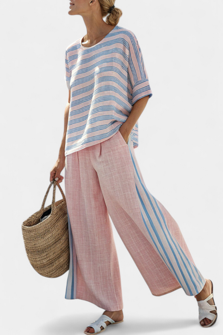 Virella | Elegant Pink-Blue Blouse & Soft Pants