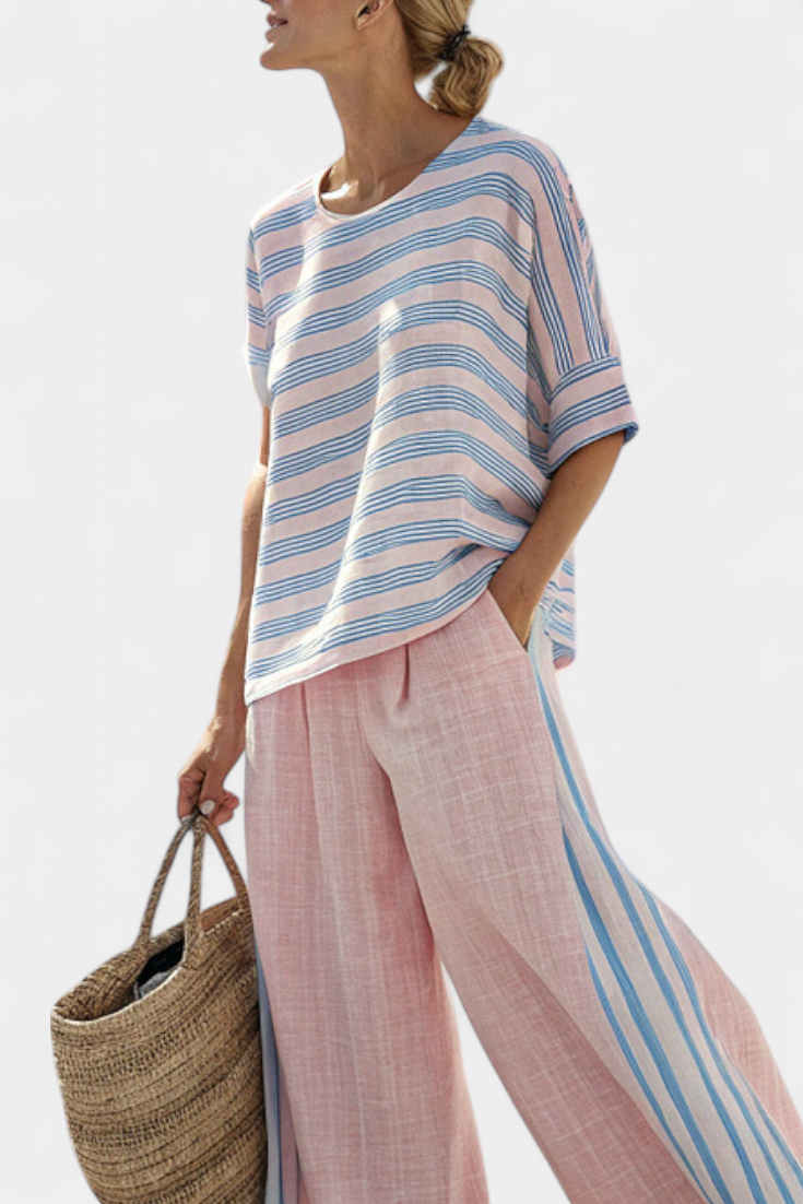 Virella | Elegant Pink-Blue Blouse & Soft Pants