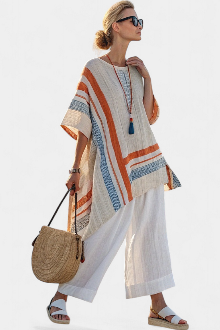 Caevan | Sophisticated Asymmetrical Blouse & Wide-Leg Pants