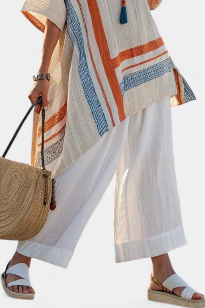 Caevan | Sophisticated Asymmetrical Blouse & Wide-Leg Pants