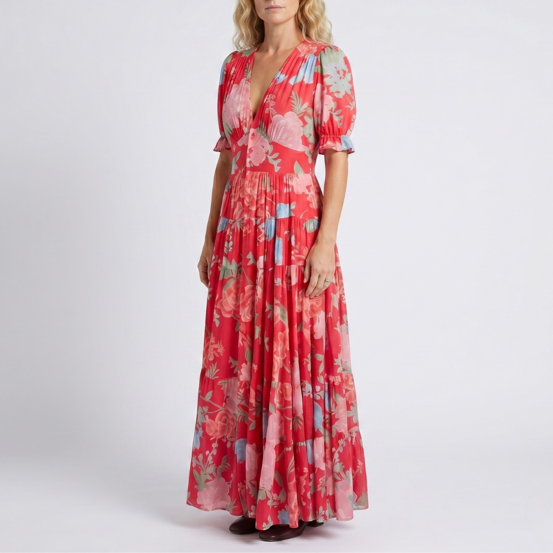 Minelda | Elegant Floral V-neck Dress