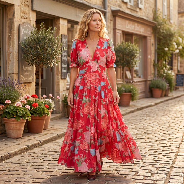 Minelda | Elegant Floral V-neck Dress