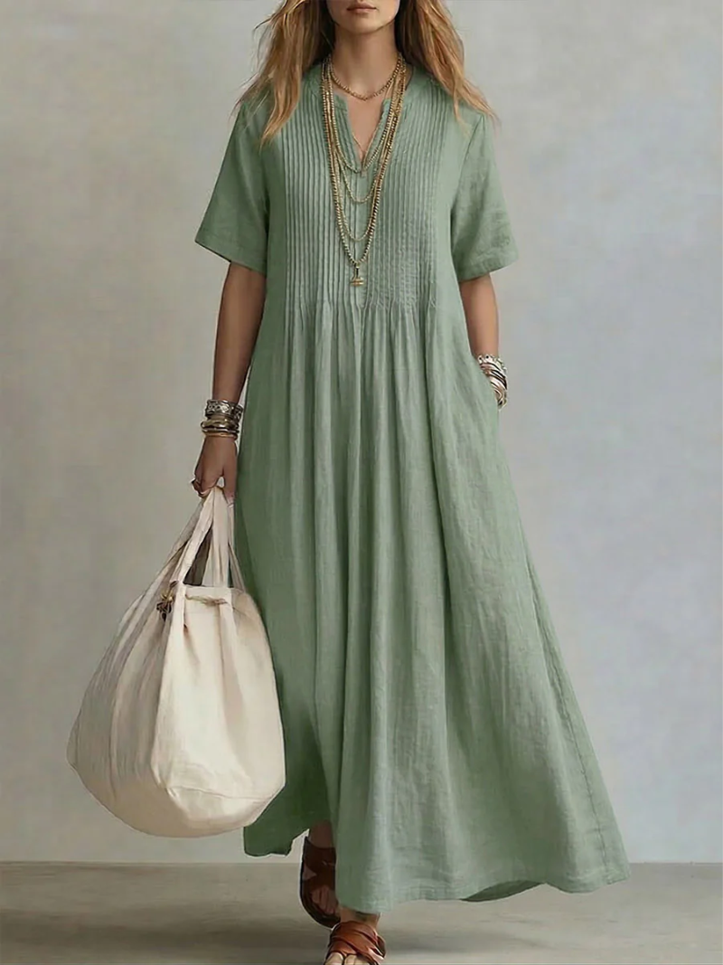 Betsaida – V-Neck Maxi Dress with Short Sleeves and Flowing Fit